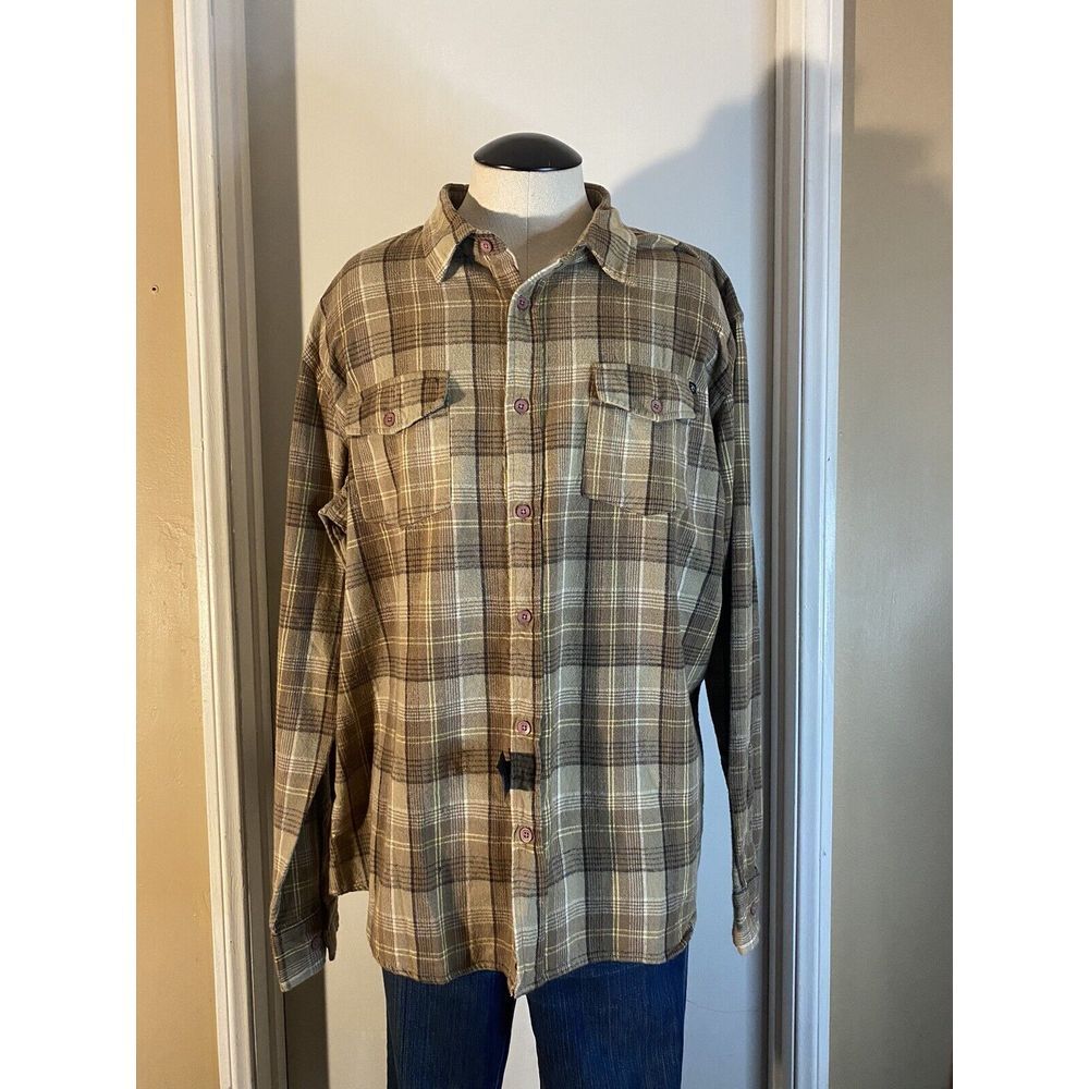 Rip Curl Shirt Mens Large brown flannel Casual button‎ up long sleeve Size L